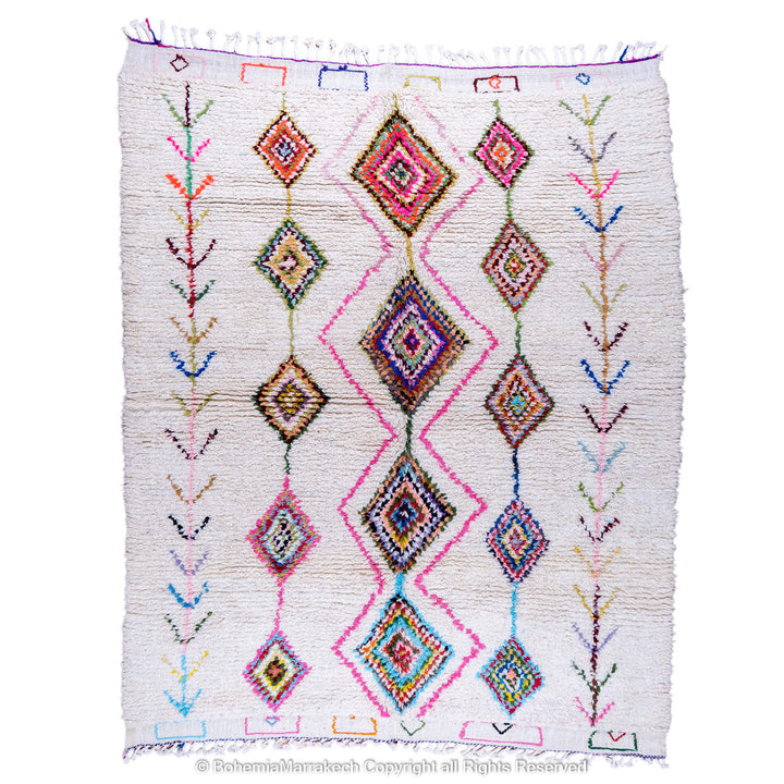 Colorful handmade Moroccan rug with Beni Ourain checkered diamond pattern