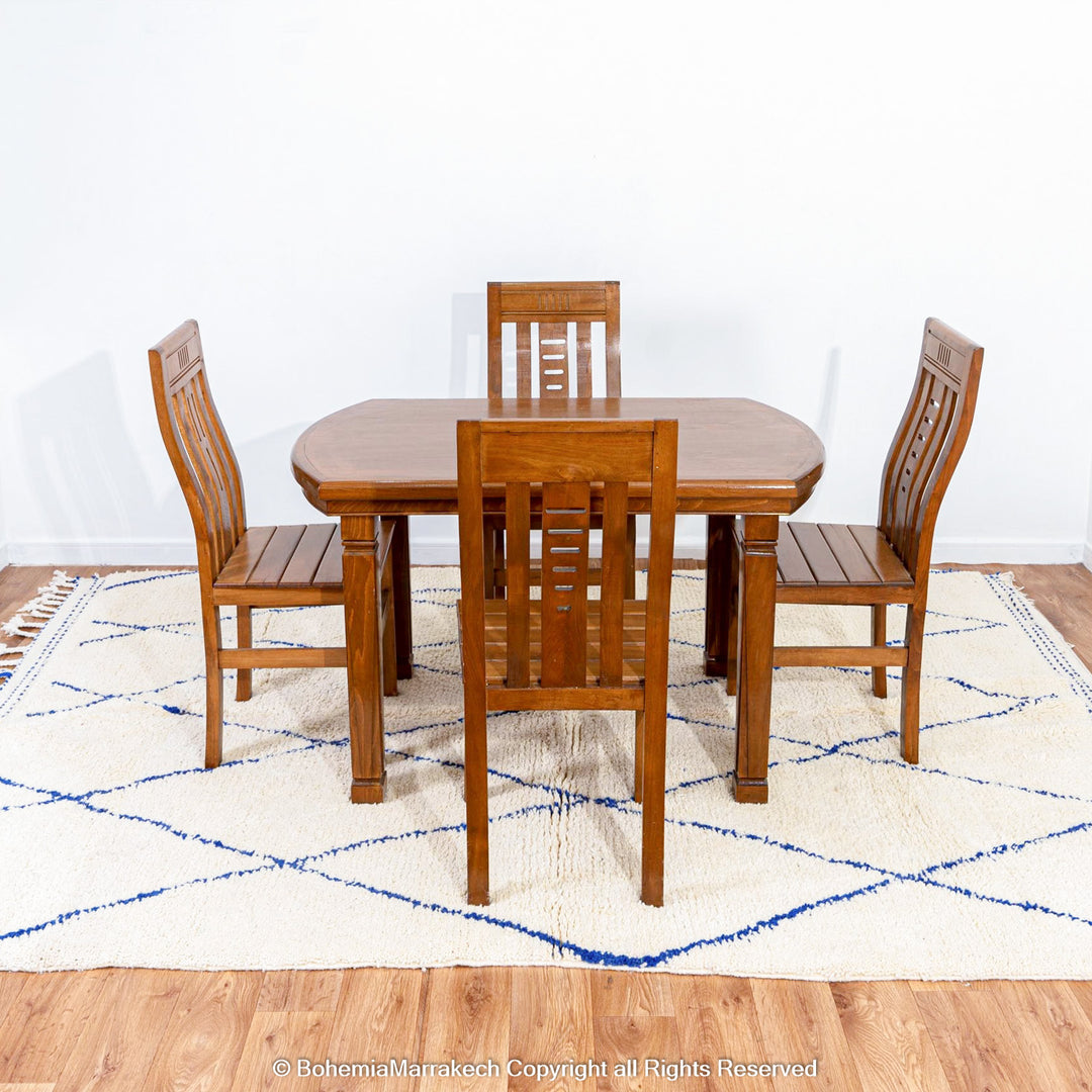 Large Beni Ourain Moroccan wool rug with blue diamond pattern on white background – handmade by Berber artisans