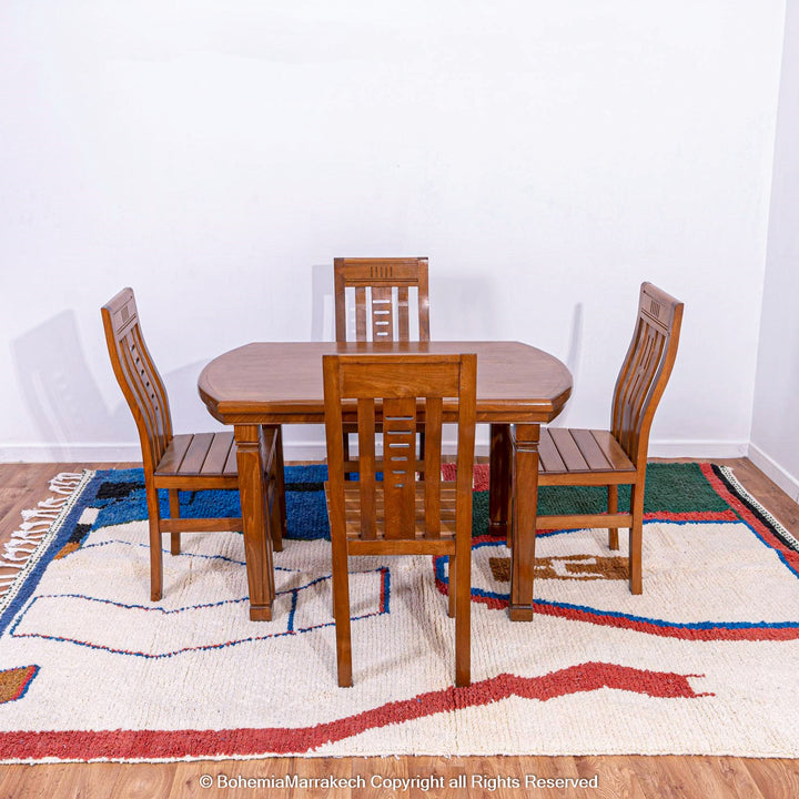 Handmade colorful Beni Ourain Moroccan wool rug with checkered and abstract patterns