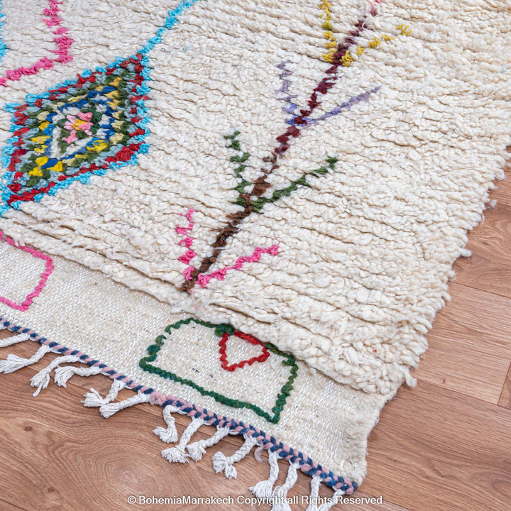 Colorful handmade Moroccan rug with Beni Ourain checkered diamond pattern
