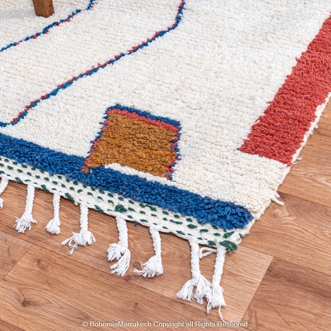 Handmade colorful Beni Ourain Moroccan wool rug with checkered and abstract patterns