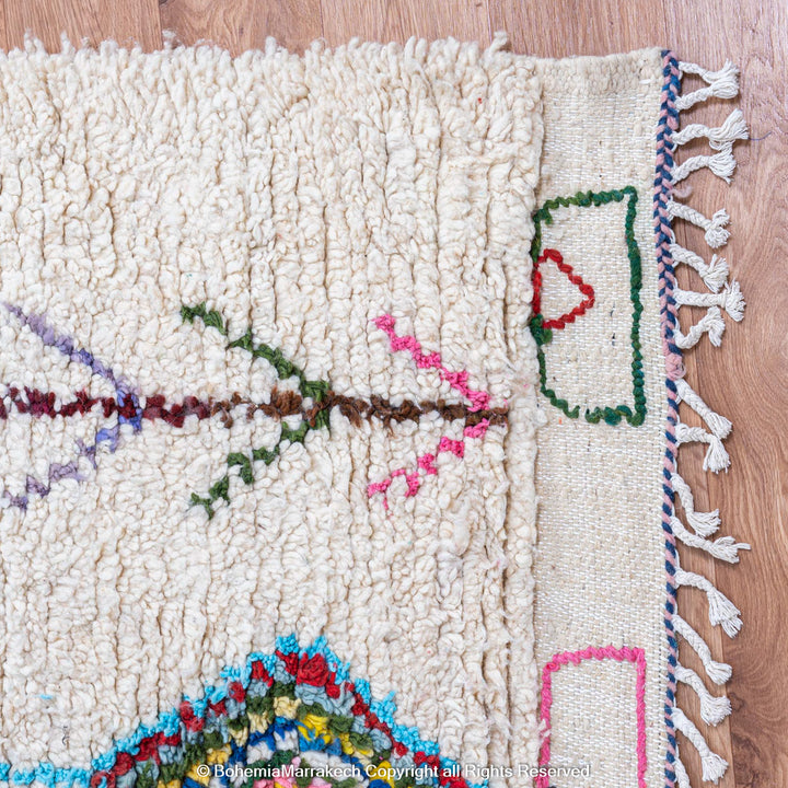 Colorful handmade Moroccan rug with Beni Ourain checkered diamond pattern
