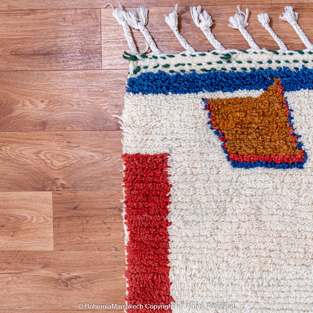 Handmade colorful Beni Ourain Moroccan wool rug with checkered and abstract patterns