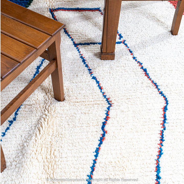 Handmade colorful Beni Ourain Moroccan wool rug with checkered and abstract patterns