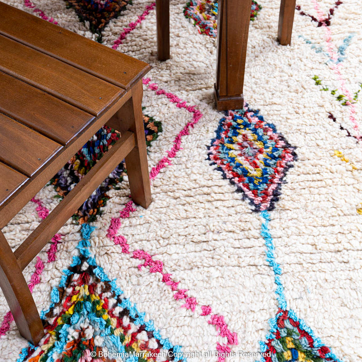 Colorful handmade Moroccan rug with Beni Ourain checkered diamond pattern