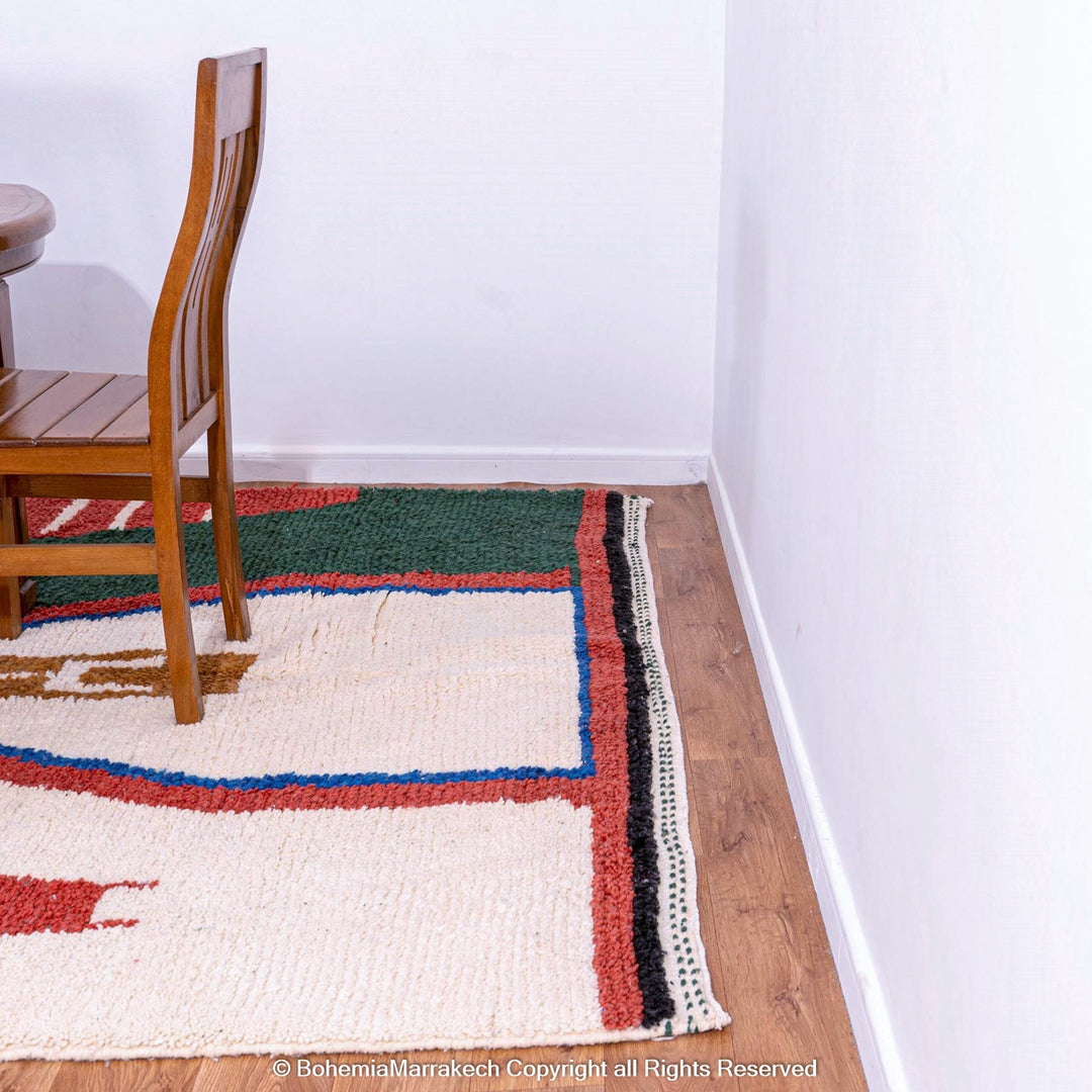 Handmade colorful Beni Ourain Moroccan wool rug with checkered and abstract patterns