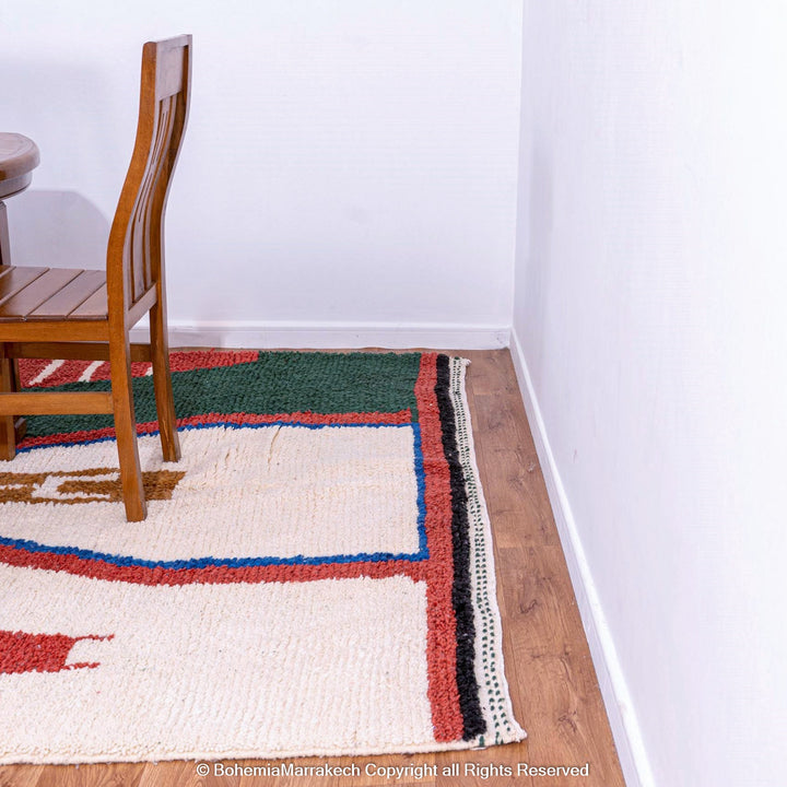 Handmade colorful Beni Ourain Moroccan wool rug with checkered and abstract patterns