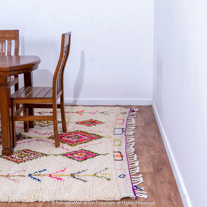 Colorful handmade Moroccan rug with Beni Ourain checkered diamond pattern