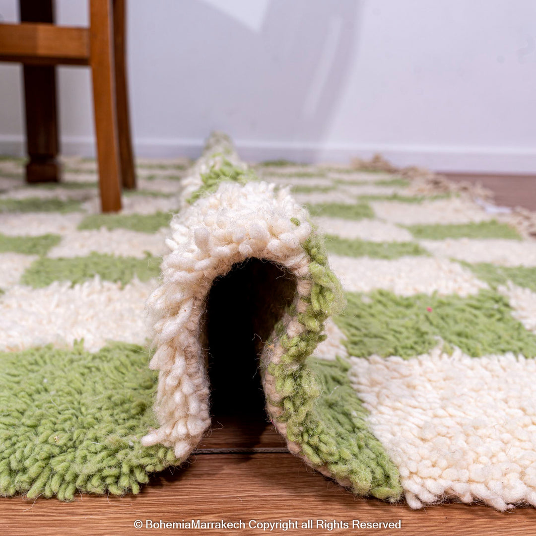 Large green and white checkered rug - Moroccan checkered rug