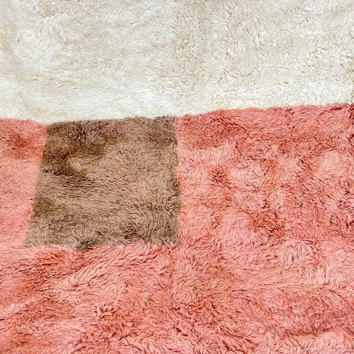 Luxury handmade Moroccan wool runner rug with artistic color block design