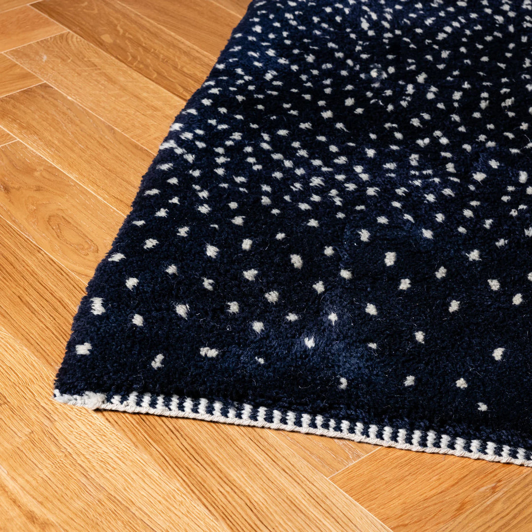 Midnight Blue Moroccan Wool Rug with White Dot Pattern