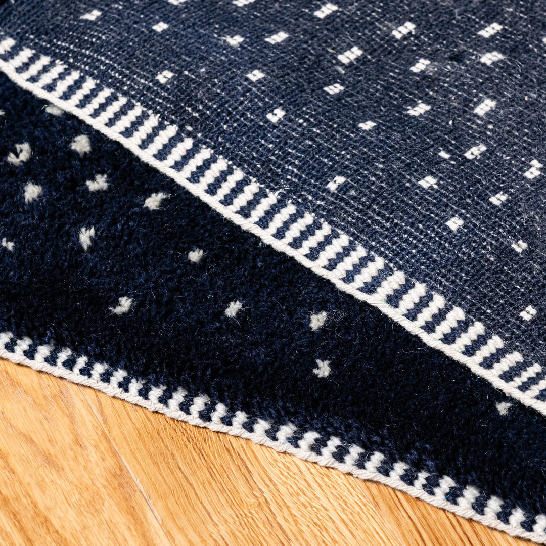 Midnight Blue Moroccan Wool Rug with White Dot Pattern