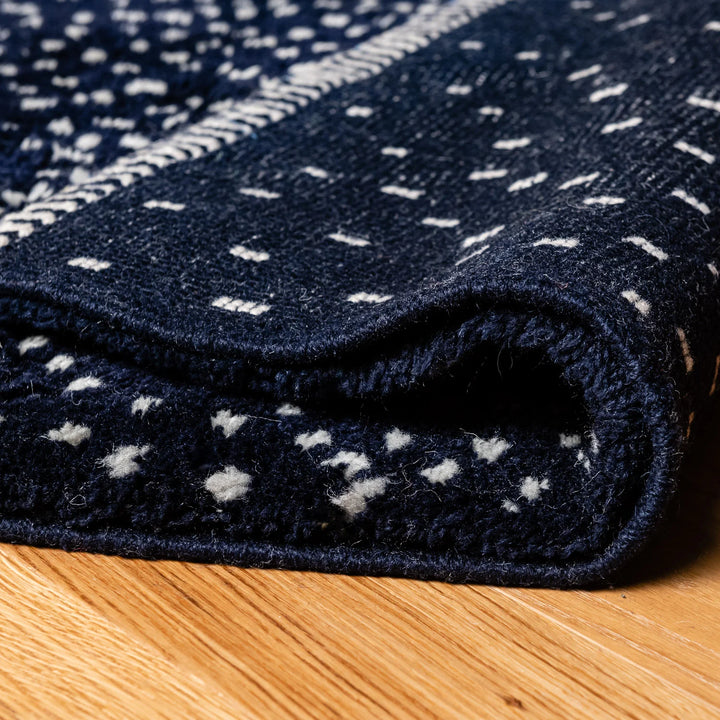 Midnight Blue Moroccan Wool Rug with White Dot Pattern