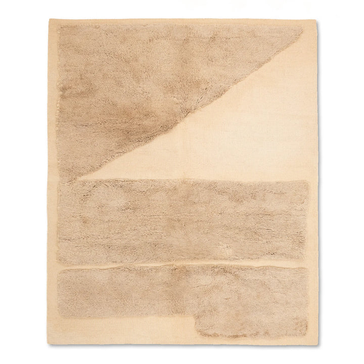 Minimalist Beige Wool Rug with Geometric Pile – Handmade