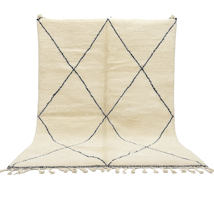 Cream Beni Ourain Moroccan wool rug with black diamond lines
