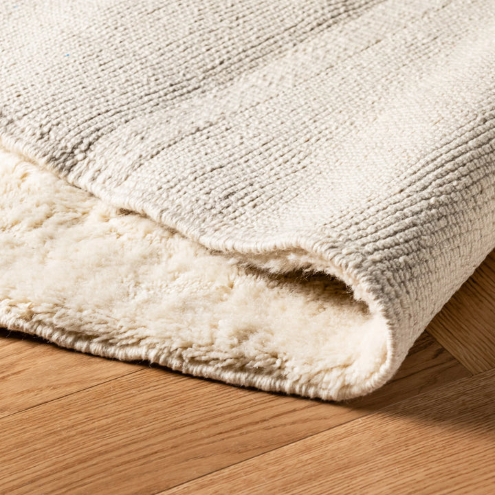 Minimalist Ivory Moroccan Rug in Subtle Tone-on-Tone Design