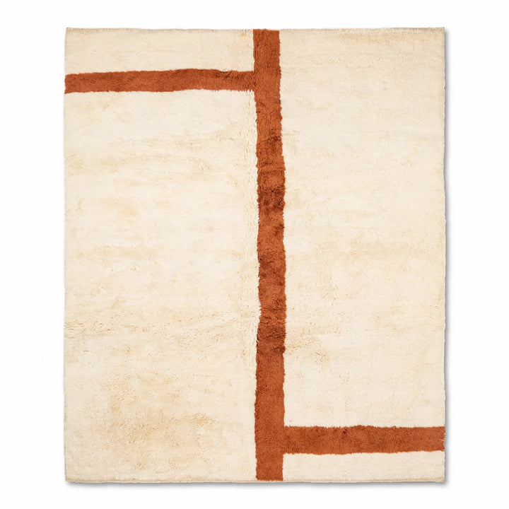 Minimalist Moroccan Rug with Terracotta Cross Lines