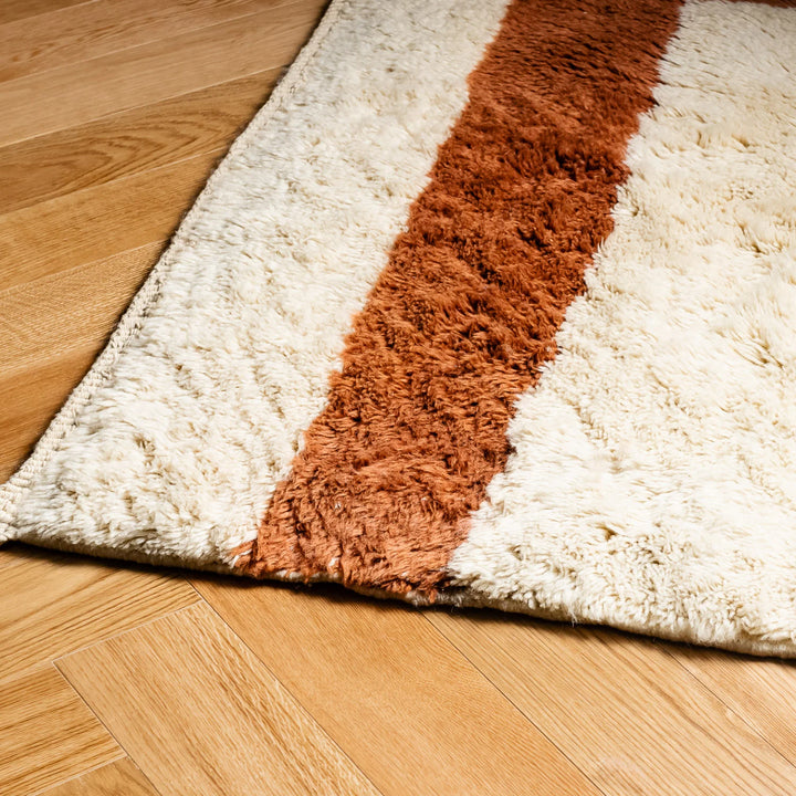 Minimalist Moroccan Rug with Terracotta Cross Lines
