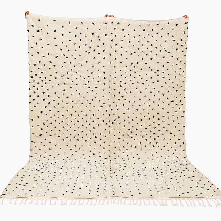 Minimalist Moroccan Wool Rug – Black Dotted Beni Ourain Carpet