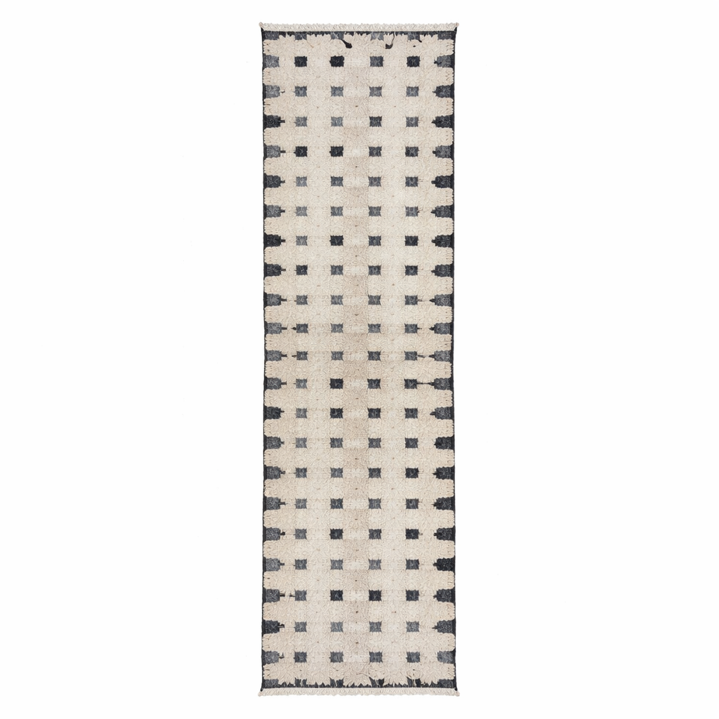 Minimalist Moroccan wool runner rug handmade from natural wool