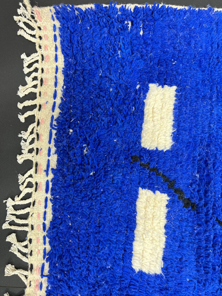 Modern Abstract Moroccan Rug – Handmade Wool Berber Carpet in Blue and Pink