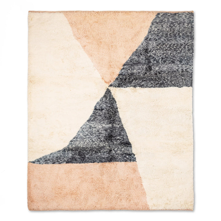 Modern Abstract Moroccan Rug – Natural Wool, Geometric Design