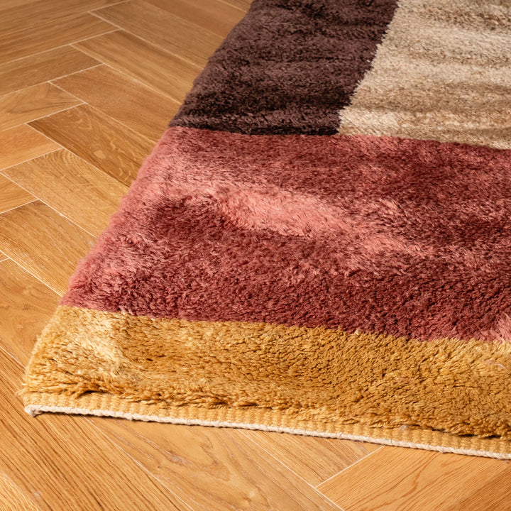 Modern Abstract Moroccan Wool Rug in Earth Tone Blocks