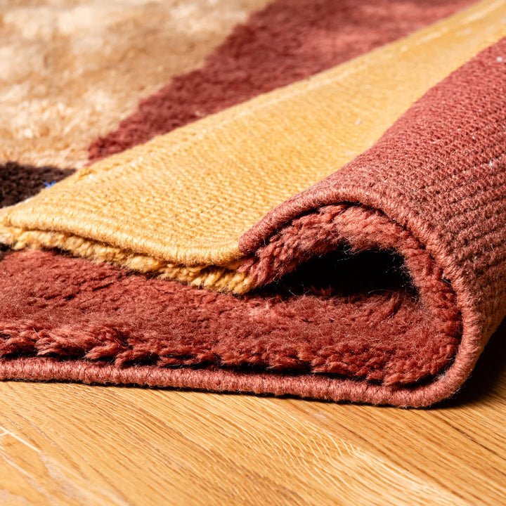 Modern Abstract Moroccan Wool Rug in Earth Tone Blocks