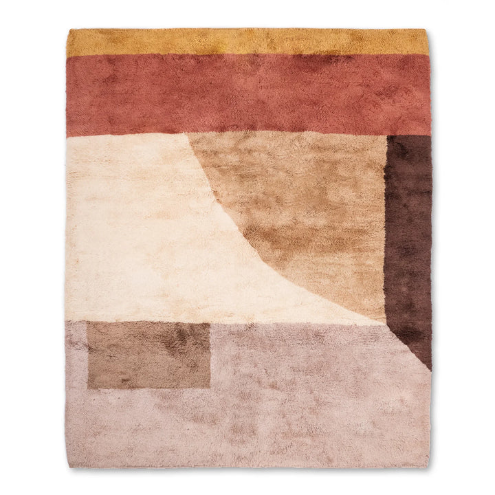 Modern Abstract Moroccan Wool Rug in Earth Tone Blocks