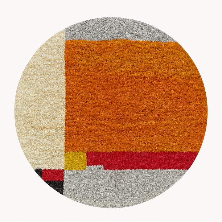 Modern Abstract Orange Round Moroccan Rug – Handmade Wool