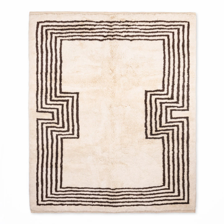 Modern Beni Mrirt Rug with Geometric Wool Border Design