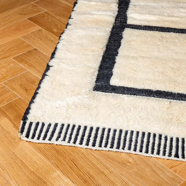 Modern Beni Ourain Rug with Bold Black Geometric Lines