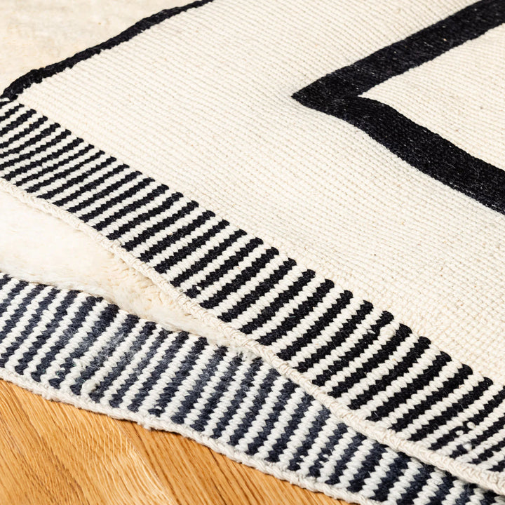 Modern Beni Ourain Rug with Bold Black Geometric Lines