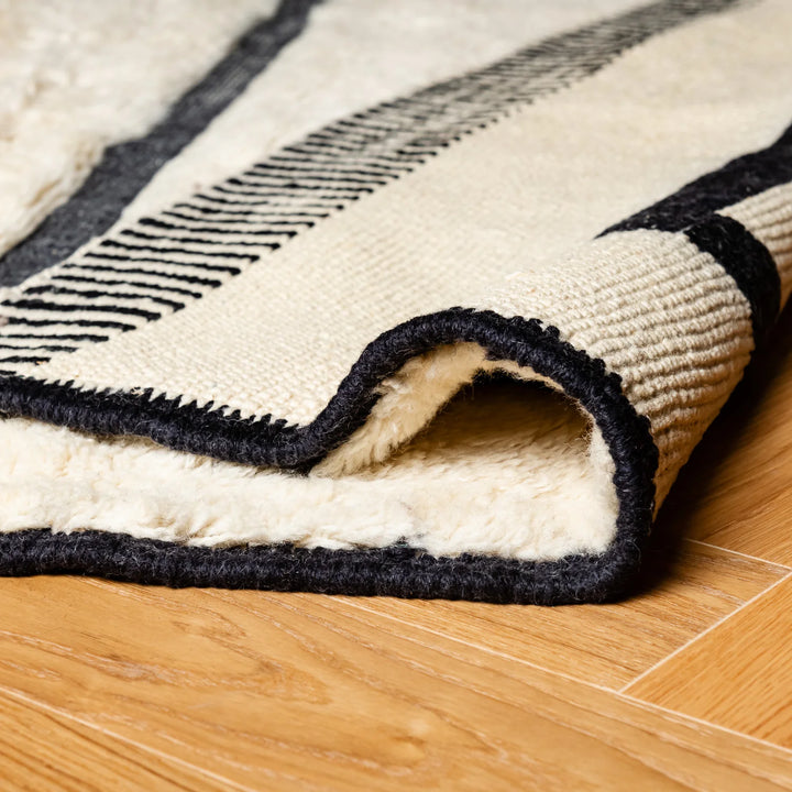 Modern Beni Ourain Rug with Bold Black Geometric Lines