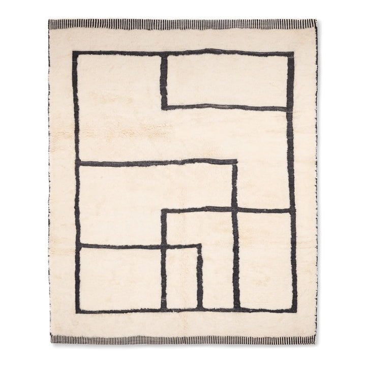 Modern Beni Ourain Rug with Bold Black Geometric Lines