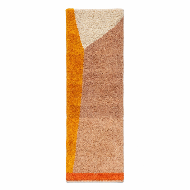 Handmade Moroccan runner rug in earth tones with abstract wool design
