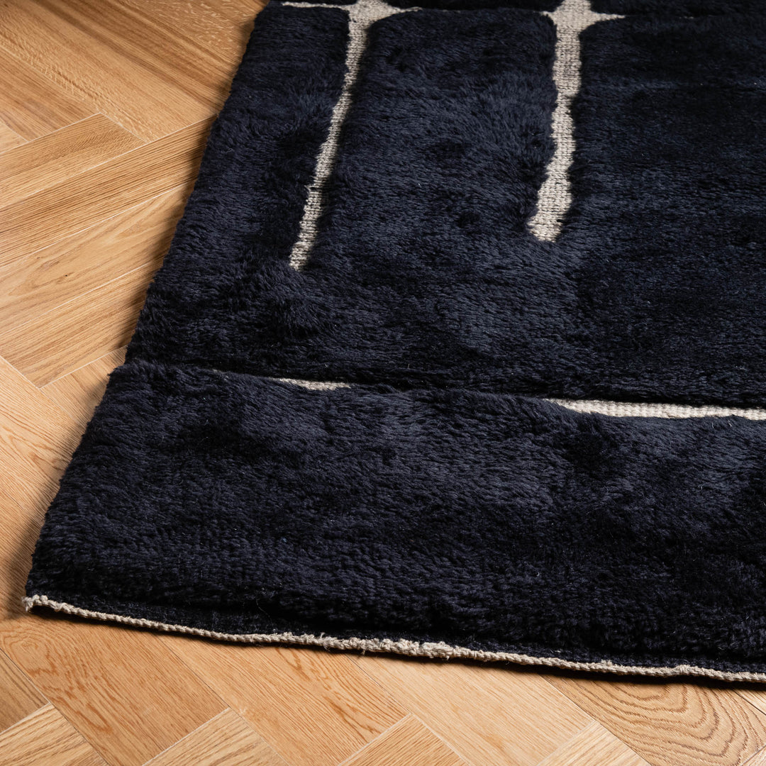 Modern Black Grid Moroccan Wool Rug – Handmade