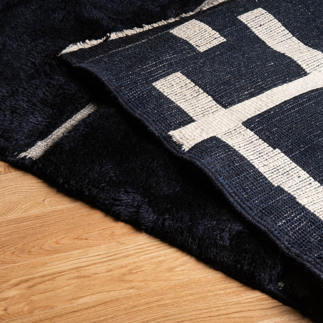 Modern Black Grid Moroccan Wool Rug – Handmade