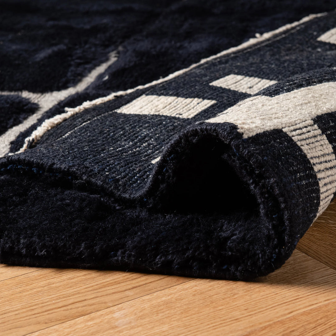 Modern Black Grid Moroccan Wool Rug – Handmade
