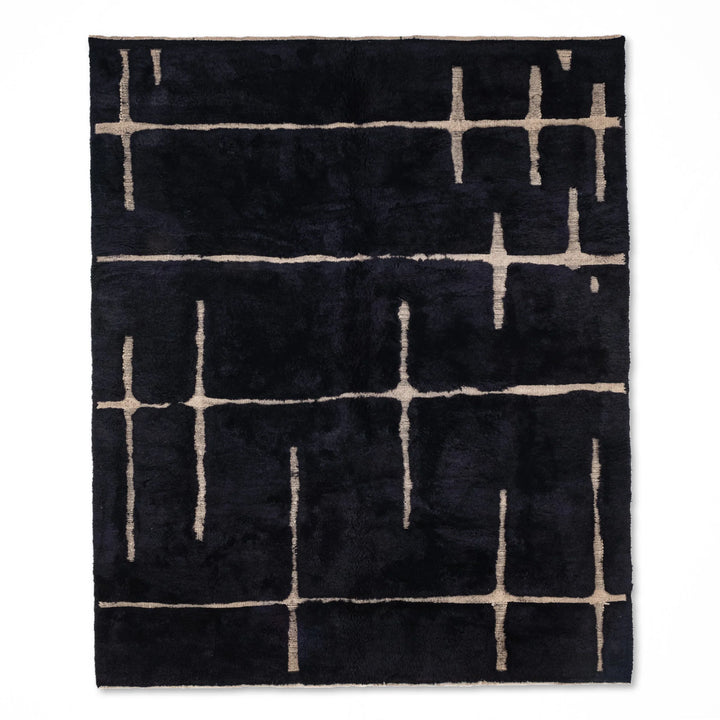 Modern Black Grid Moroccan Wool Rug – Handmade