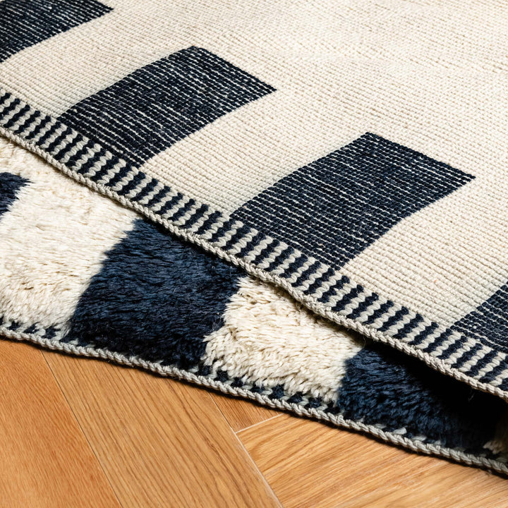 Modern Checkerboard Moroccan Wool Rug – Black Ivory Abstract Art