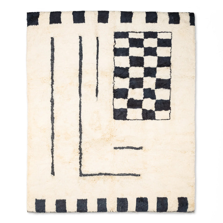 Modern Checkerboard Moroccan Wool Rug – Black Ivory Abstract Art