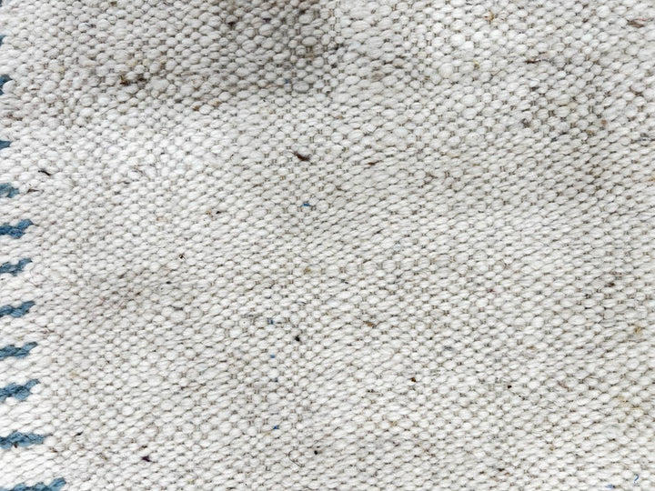 Modern Flatweave Moroccan Rug – Beige, Blue & Terracotta Wool Carpet