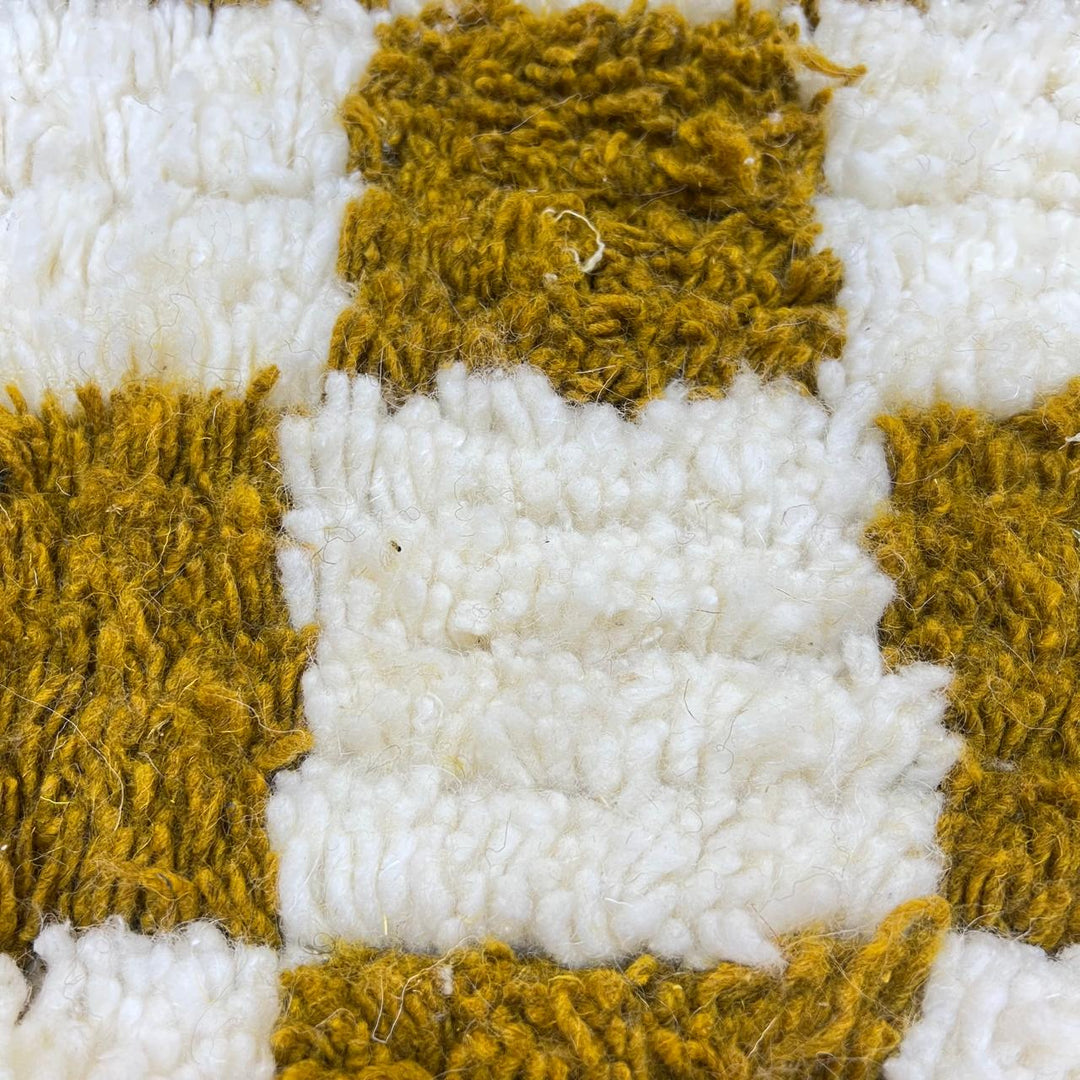 Green Moroccan rug 8x10 in olive and cream checkerboard pattern