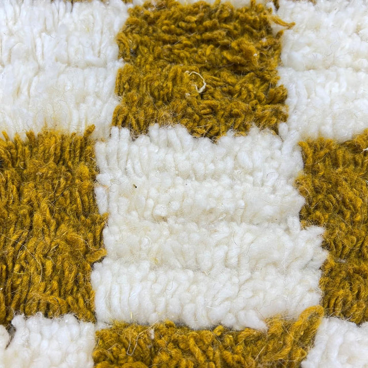 Green Moroccan rug 8x10 in olive and cream checkerboard pattern