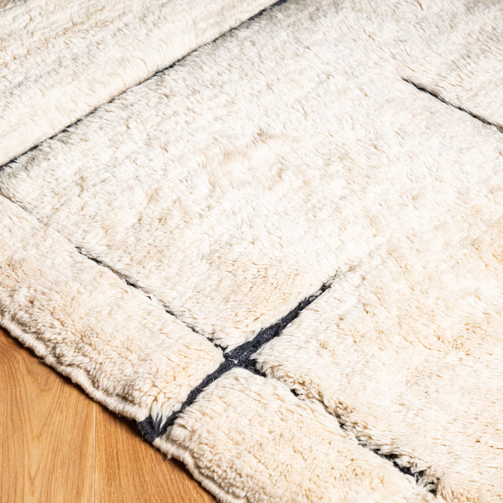 Modern Line Pattern Wool Moroccan Rug in Ivory and Black