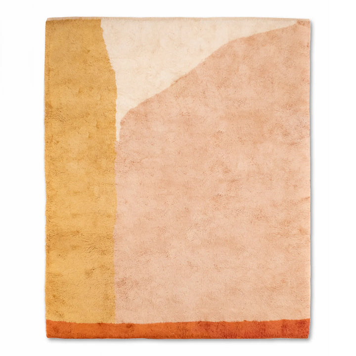Modern Minimalist Moroccan Wool Rug in Peach and Ochre Tones