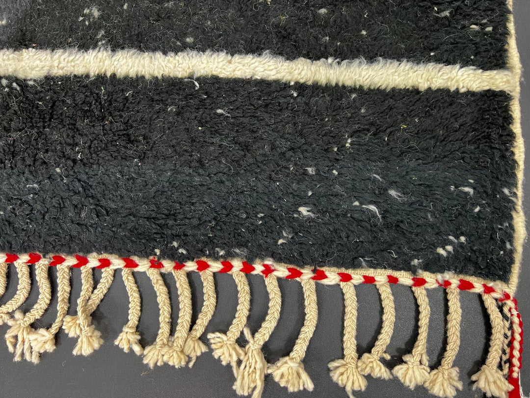 Handmade Moroccan runner rug with abstract blue, yellow, red and black geometric design, modern wool hallway runner with artistic pattern