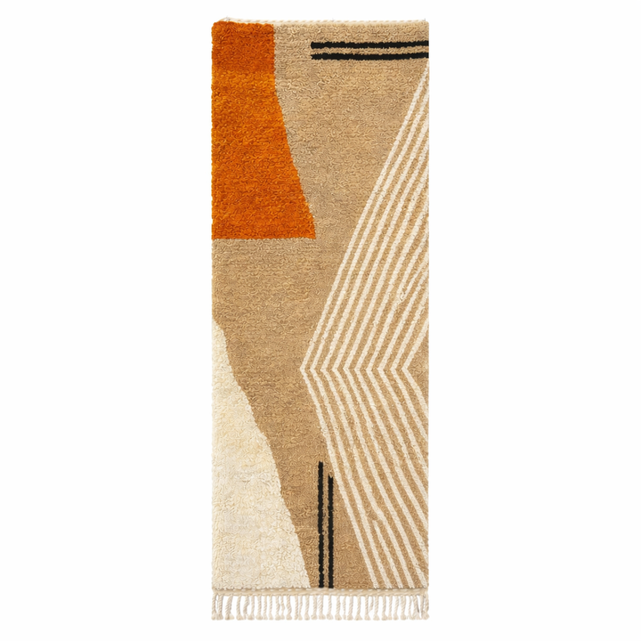 Modern Moroccan runner rug in natural wool with abstract earth tone design