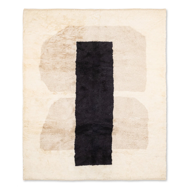 Modern Moroccan Wool Rug – Bold Black Stripe, Handmade Design